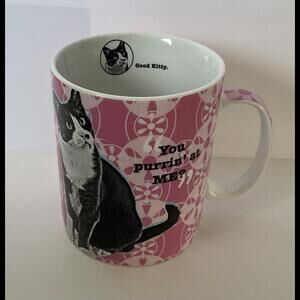 Cat Coffee Mug Cup Konitz Feline Classics "You Purrin at me?"  Pink w Tuxedo Cat